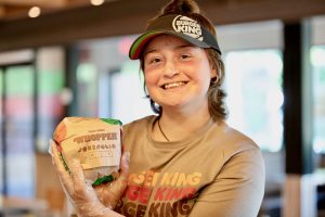 Reylen Boucher of North Attleborough, MA, Dana-Farber's Jimmy Fund Clinic patient partner for this year's A Chance for Kids & Families program worked for a day at our restaurant in Middleborough. She did a great job making Whoppers and serving customers!